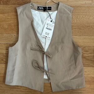 Zara Beige Tie-Front Sleeveless Vest